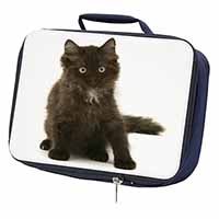 Cute Black Fluffy Kitten Navy Insulated School Lunch Box/Picnic Bag