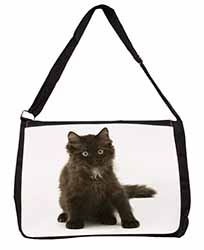 Cute Black Fluffy Kitten Large Black Laptop Shoulder Bag School/College