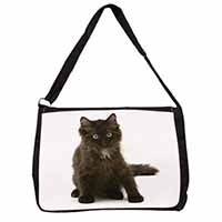 Cute Black Fluffy Kitten Large Black Laptop Shoulder Bag School/College