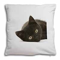 Stunning Black Cat Soft White Velvet Feel Scatter Cushion