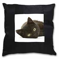 Stunning Black Cat Black Satin Feel Scatter Cushion