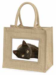 Stunning Black Cat Natural/Beige Jute Large Shopping Bag