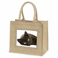 Stunning Black Cat Natural/Beige Jute Large Shopping Bag