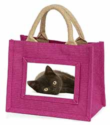 Stunning Black Cat Little Girls Small Pink Jute Shopping Bag