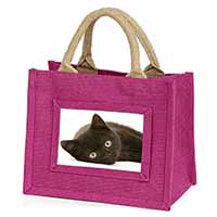 Stunning Black Cat Little Girls Small Pink Jute Shopping Bag