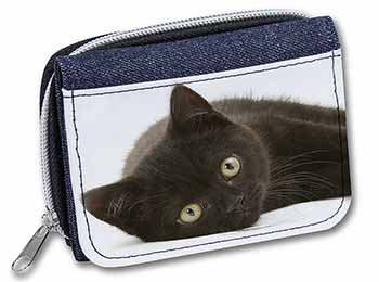 Stunning Black Cat Unisex Denim Purse Wallet