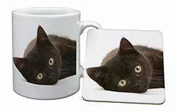 Stunning Black Cat Mug and Coaster Set