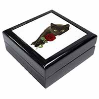 Black Kitten with Red Rose Keepsake/Jewellery Box