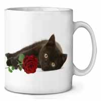 Black Kitten with Red Rose Ceramic 10oz Coffee Mug/Tea Cup