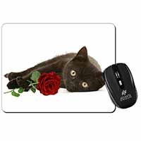 Black Kitten with Red Rose Computer Mouse Mat