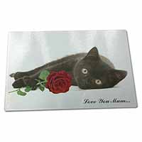 Large Glass Cutting Chopping Board Black Cat+Rose 