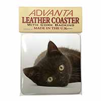Stunning Black Cat Single Leather Photo Coaster