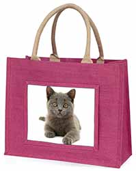 British Blue Kitten Cat Large Pink Jute Shopping Bag