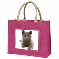 British Blue Kitten Cat Large Pink Jute Shopping Bag