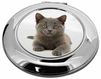 British Blue Kitten Cat Make-Up Round Compact Mirror