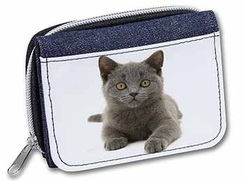 British Blue Kitten Cat Unisex Denim Purse Wallet