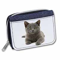 British Blue Kitten Cat Unisex Denim Purse Wallet