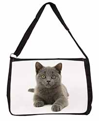 British Blue Kitten Cat Large Black Laptop Shoulder Bag School/College