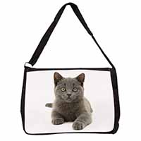 British Blue Kitten Cat Large Black Laptop Shoulder Bag School/College