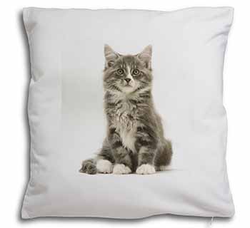 Cute Tabby Kitten Soft White Velvet Feel Scatter Cushion