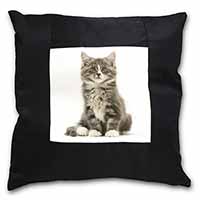 Cute Tabby Kitten Black Satin Feel Scatter Cushion
