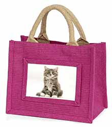Cute Tabby Kitten Little Girls Small Pink Jute Shopping Bag
