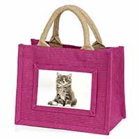 Cute Tabby Kitten Little Girls Small Pink Jute Shopping Bag