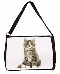 Cute Tabby Kitten Large Black Laptop Shoulder Bag School/College