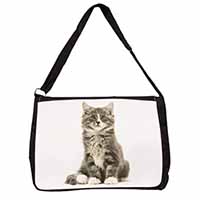 Cute Tabby Kitten Large Black Laptop Shoulder Bag School/College