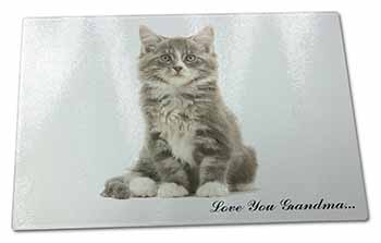 Large Glass Cutting Chopping Board Silver Tabby Cat 