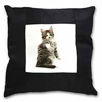 Good Luck Paw Up Cat Black Satin Feel Scatter Cushion