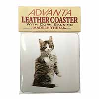 Good Luck Paw Up Cat Single Leather Photo Coaster