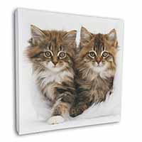 Kittens in White Fur Hat Square Canvas 12"x12" Wall Art Picture Print