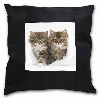 Kittens in White Fur Hat Black Satin Feel Scatter Cushion