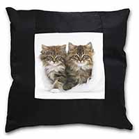 Kittens in White Fur Hat Black Satin Feel Scatter Cushion