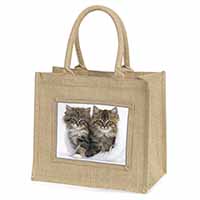 Kittens in White Fur Hat Natural/Beige Jute Large Shopping Bag