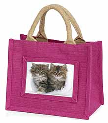 Kittens in White Fur Hat Little Girls Small Pink Jute Shopping Bag