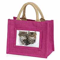 Kittens in White Fur Hat Little Girls Small Pink Jute Shopping Bag
