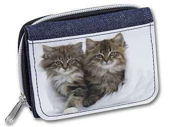 Kittens in White Fur Hat Unisex Denim Purse Wallet