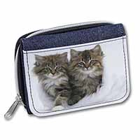 Kittens in White Fur Hat Unisex Denim Purse Wallet