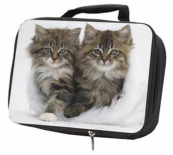 Kittens in White Fur Hat Black Insulated School Lunch Box/Picnic Bag