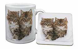 Kittens in White Fur Hat Mug and Coaster Set