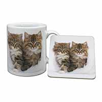 Kittens in White Fur Hat Mug and Coaster Set