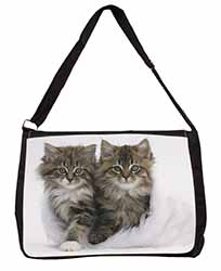 Kittens in White Fur Hat Large Black Laptop Shoulder Bag School/College