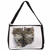 Kittens in White Fur Hat Large Black Laptop Shoulder Bag School/College