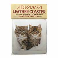 Kittens in White Fur Hat Single Leather Photo Coaster