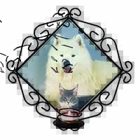 Samoyed and Cat Wrought Iron Wall Art Candle Holder