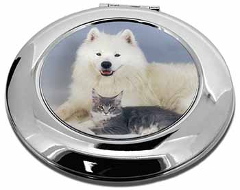 Samoyed and Cat Make-Up Round Compact Mirror