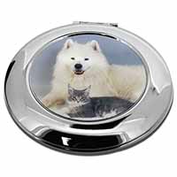 Samoyed and Cat Make-Up Round Compact Mirror