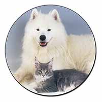 Samoyed and Cat Fridge Magnet Printed Full Colour